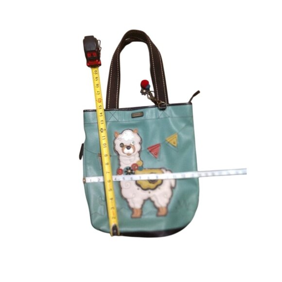 Chala Llama Tote Bag With Polka Dot Lining Vegan Leather Aqua & Brown Womens Han - Picture 2 of 8